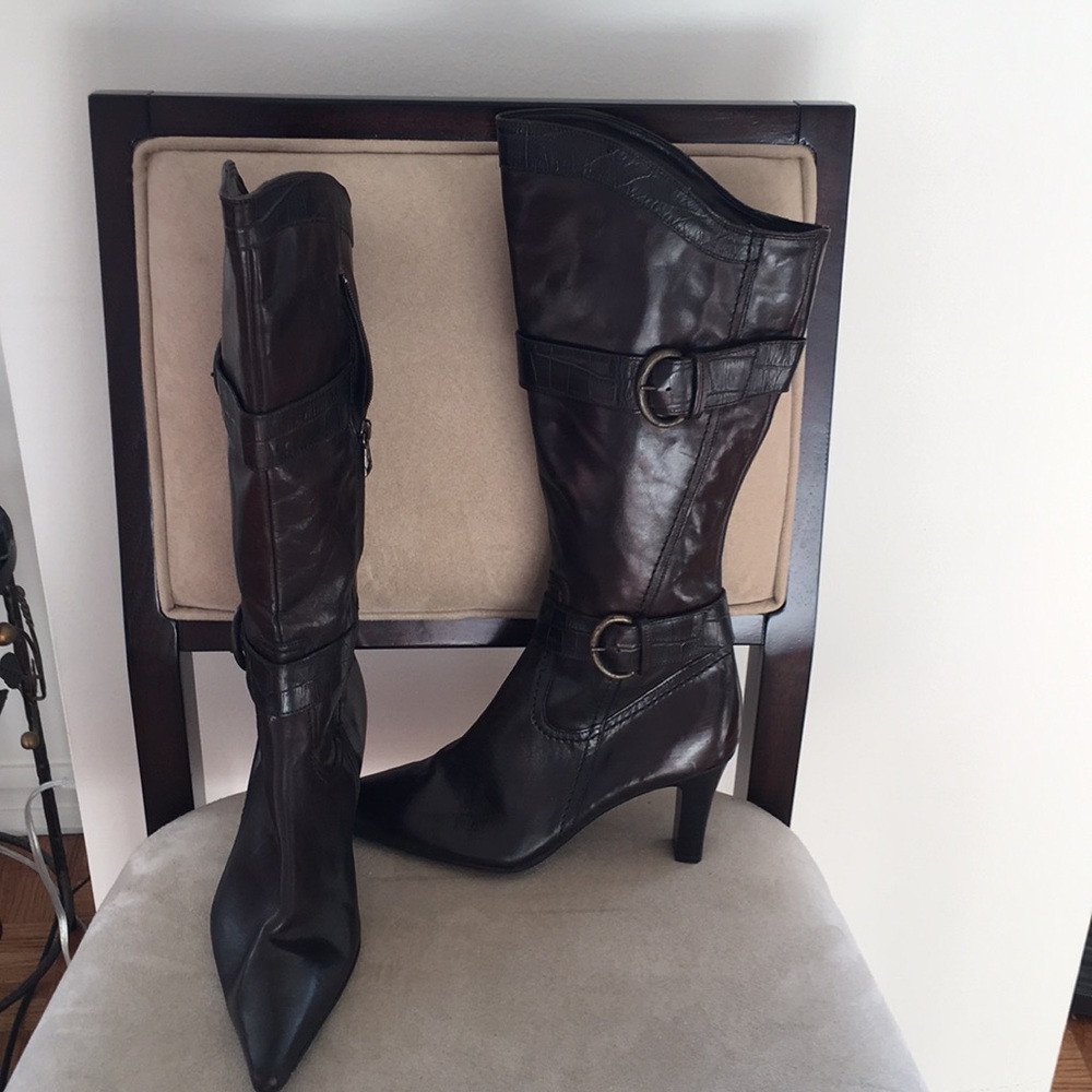 Dark brown leather boots